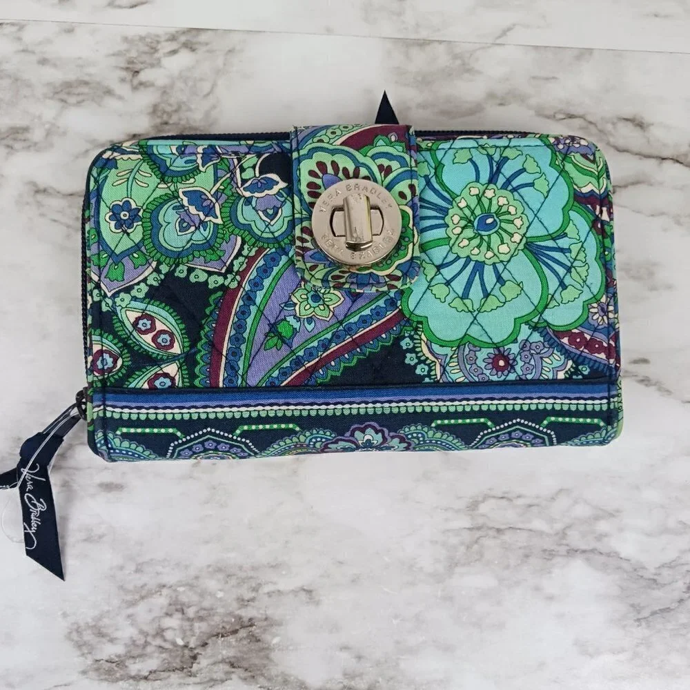 VERA BRADLEY RHYTHM & BLUES PATTERN TURN LOCK WALLET WOMEN - Picture 2 of 11
